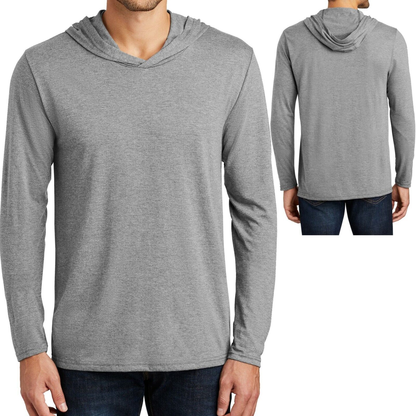 Mens Lightweight Hoodie T-Shirt Long Sleeve Hoody Soft Blended Hooded Tee S- 4XL