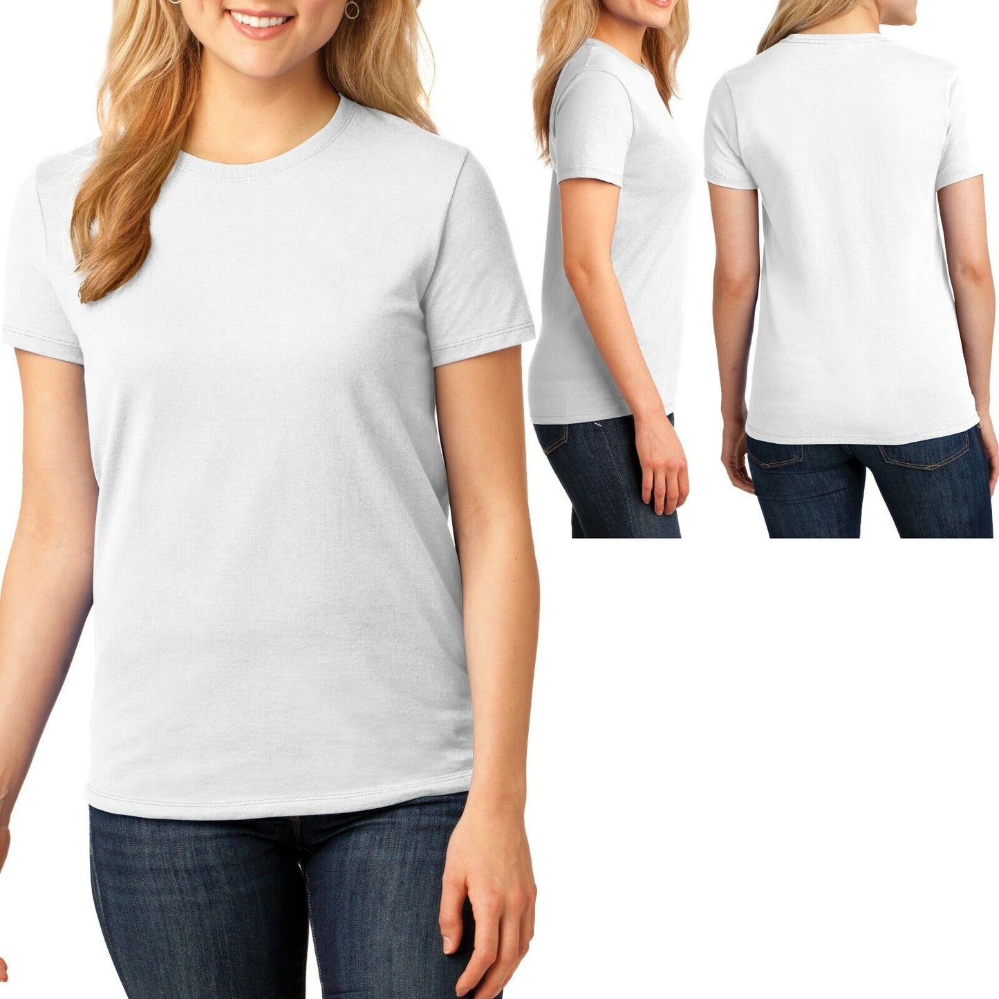 Womens Plain Basic Crew Neck T-Shirt Ladies Feminine Fit Top Plus Size 2X 3X 4X