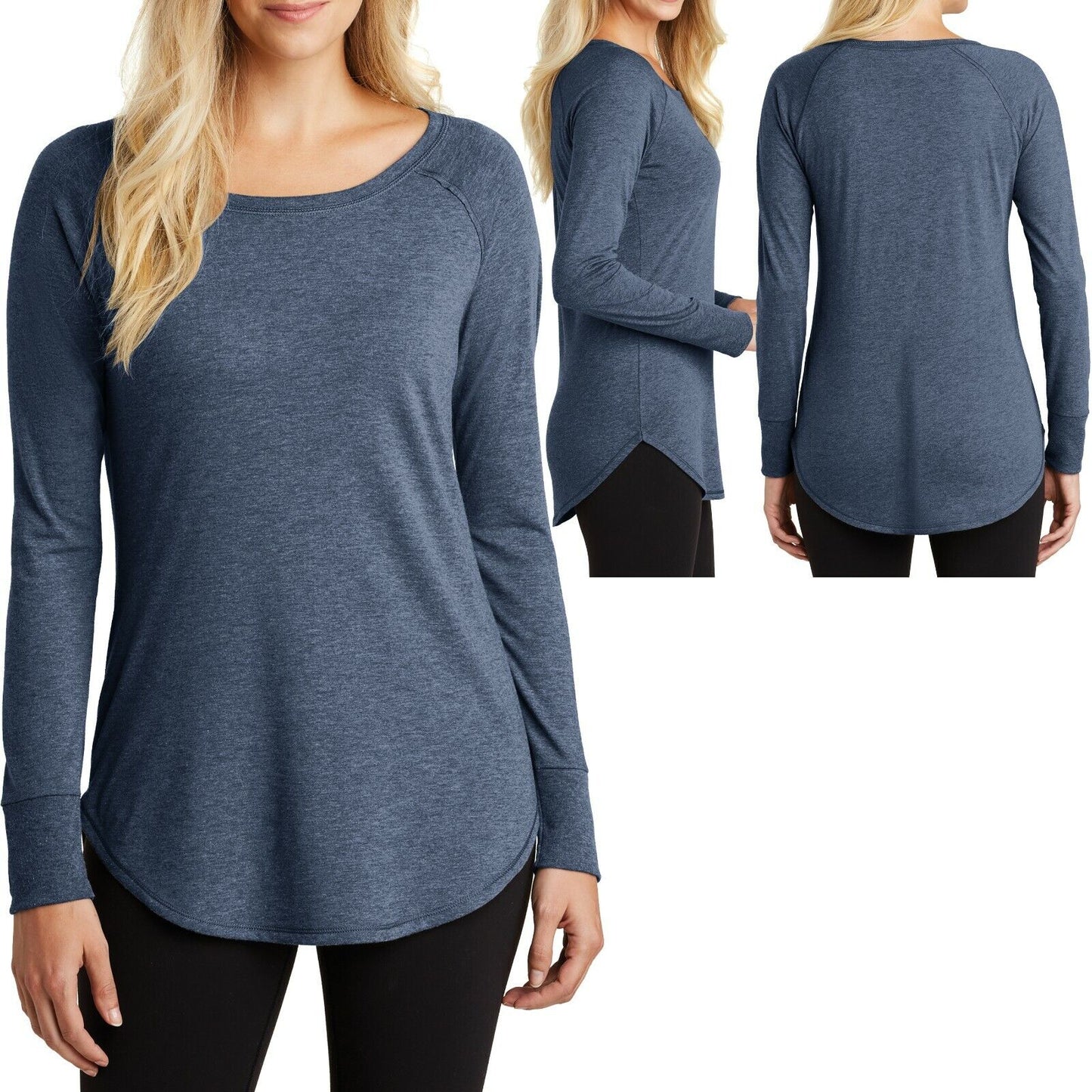 Ladies Long Sleeve T-Shirt XS-XL 2X 3X 4X Longer Length Curved Hem Womens Tunic