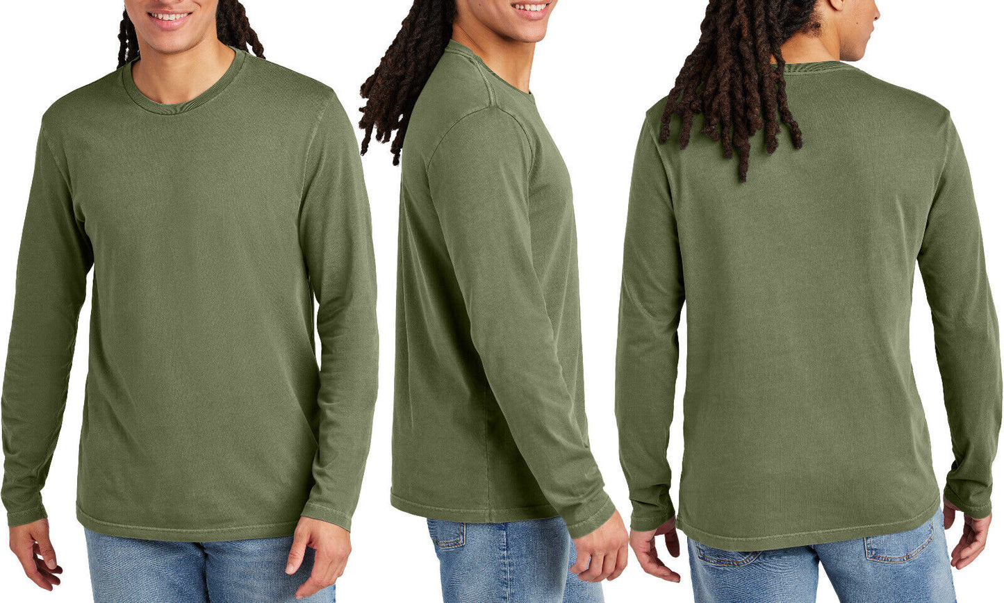 Mens Garment Washed Super Soft Long Sleeve Tee Ring Spun Cotton T-Shirt XS-4XL