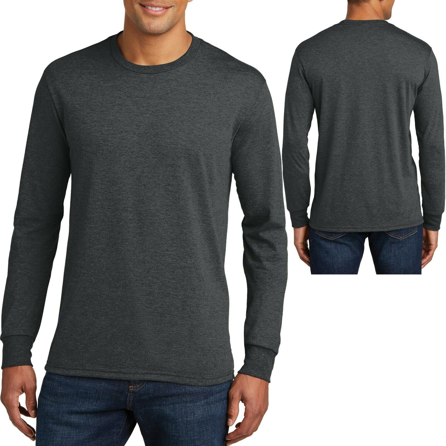 BIG MENS Long Sleeve Tri Blend T-Shirt XL, 2XL, 3XL, 4XL Premium Crew Neck Tee