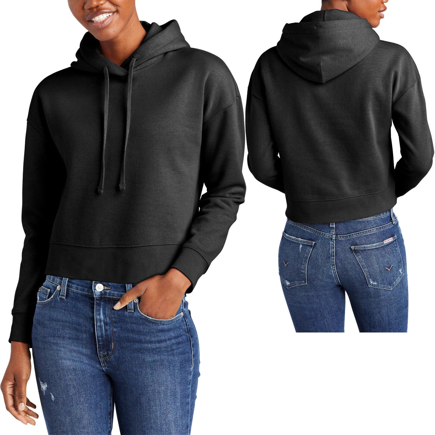 Ladies Plus Size Cropped Fleece Hoodie Women Long Sleeve Hooded Sweatshirt XL-4X