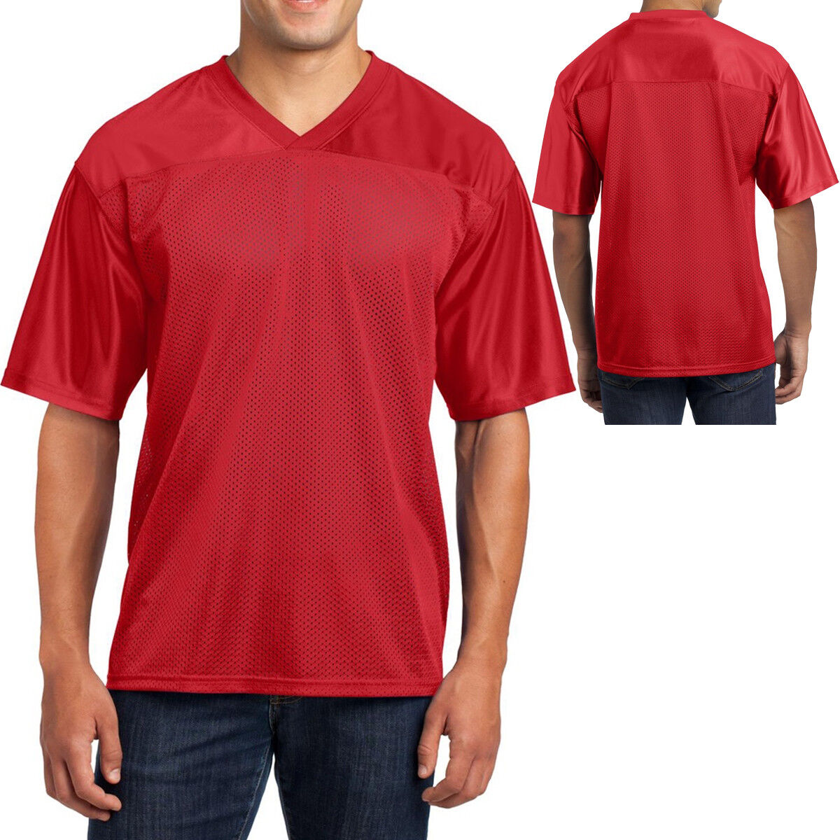 Mens Jersey V-Neck T-Shirt Mesh Moisture Wicking Football Style XS-XL 2X, 3X, 4X