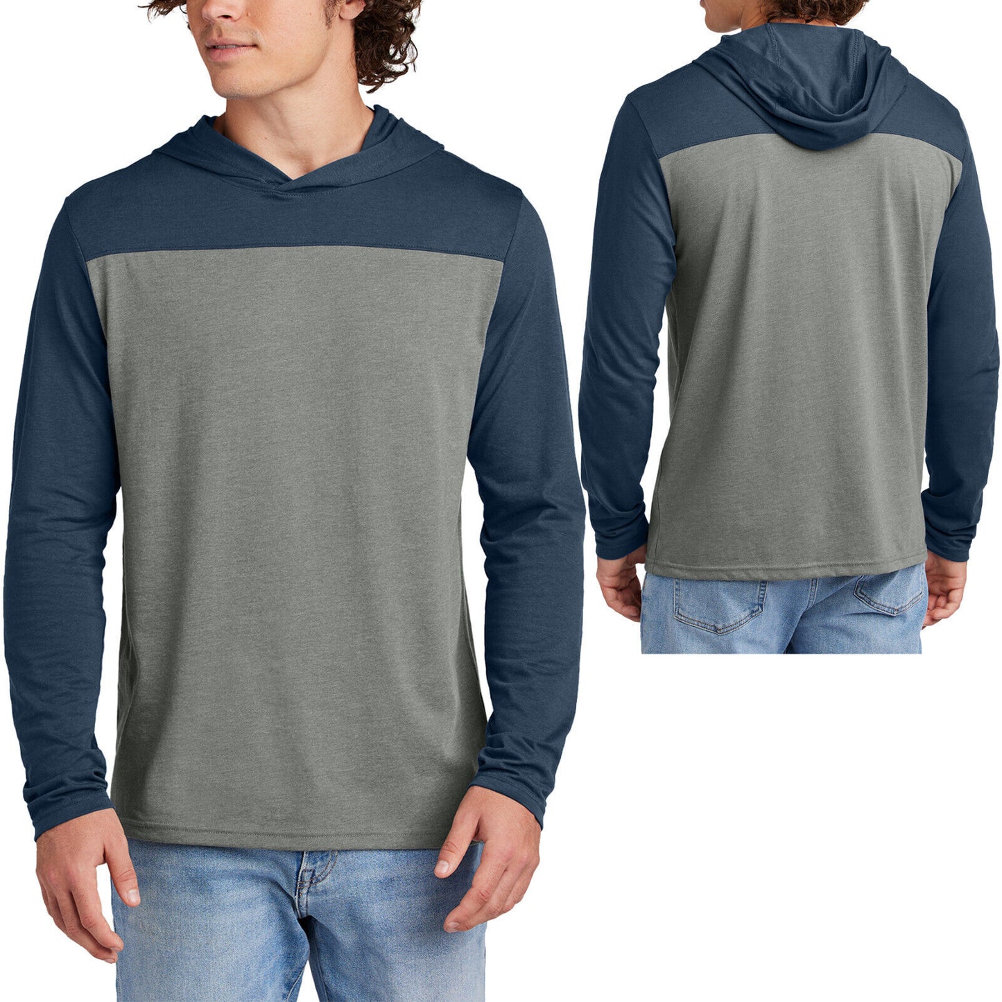 Mens Long Sleeve Colorblock Soft Blended Hoodie Tee Hooded Hoody T-Shirt XS-4XL