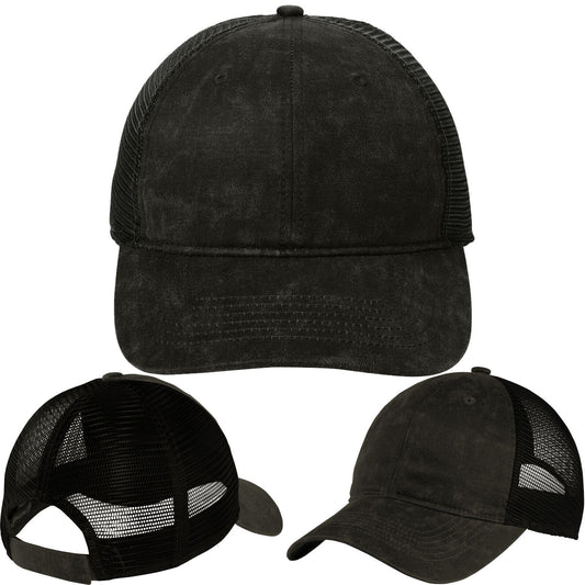 Mens Pigment Untructured Hat Print Oiled Leather Look Mesh Back Cap Low Profile