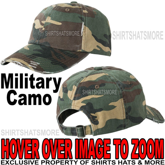 Camo Distressed Military Hat Baseball Cap Style Mens Ladies Adult Unisex NEW!