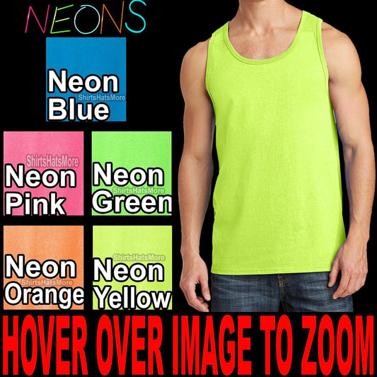 BIG MENS Solid Tank Top Preshrunk Cotton Blend NEONS  S M L XL 2XL 3XL 4XL NEW