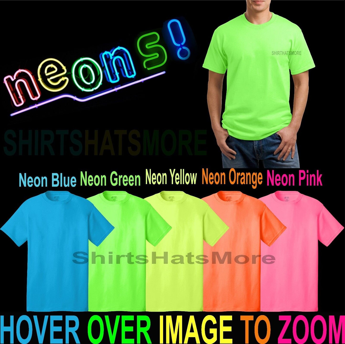 Mens T-Shirt NEONS Classic Fit Cotton Blend Neon Glow Blended Tee S-6XL NEW!