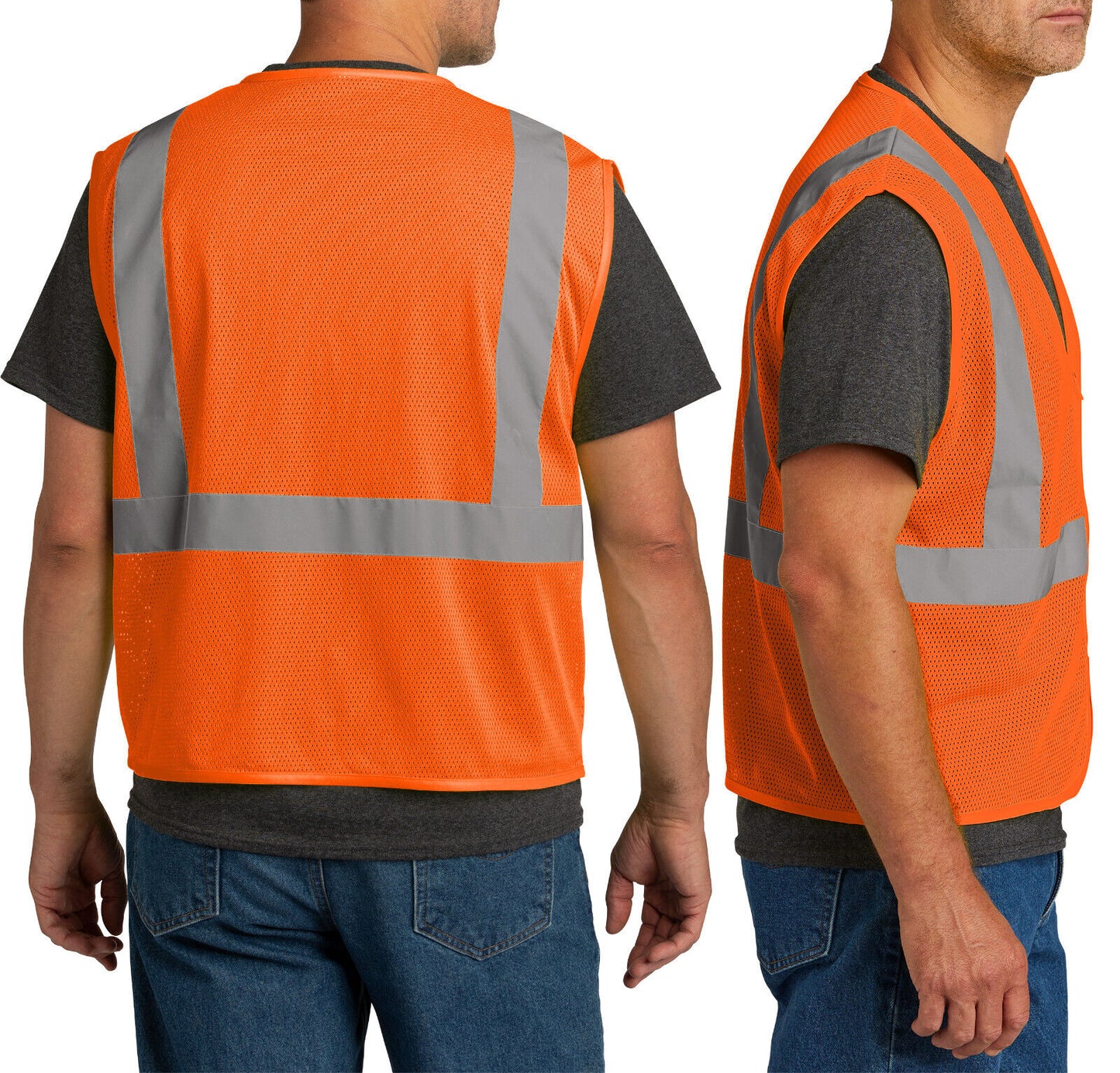 ANSI High Visibility Breathable Mesh Zip Vest Reflective S/M L/XL 2XL/3XL 4X/5X