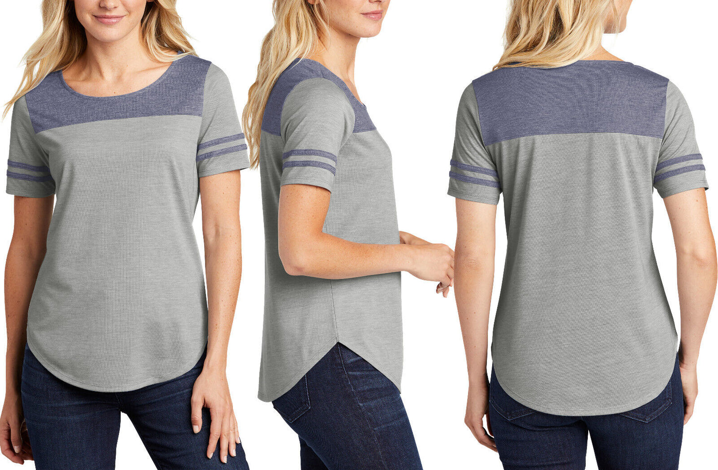 Womens Team Tri Blend T-Shirt Contrast Stripe Sleeves Wicking Ladies Tee XS-4XL