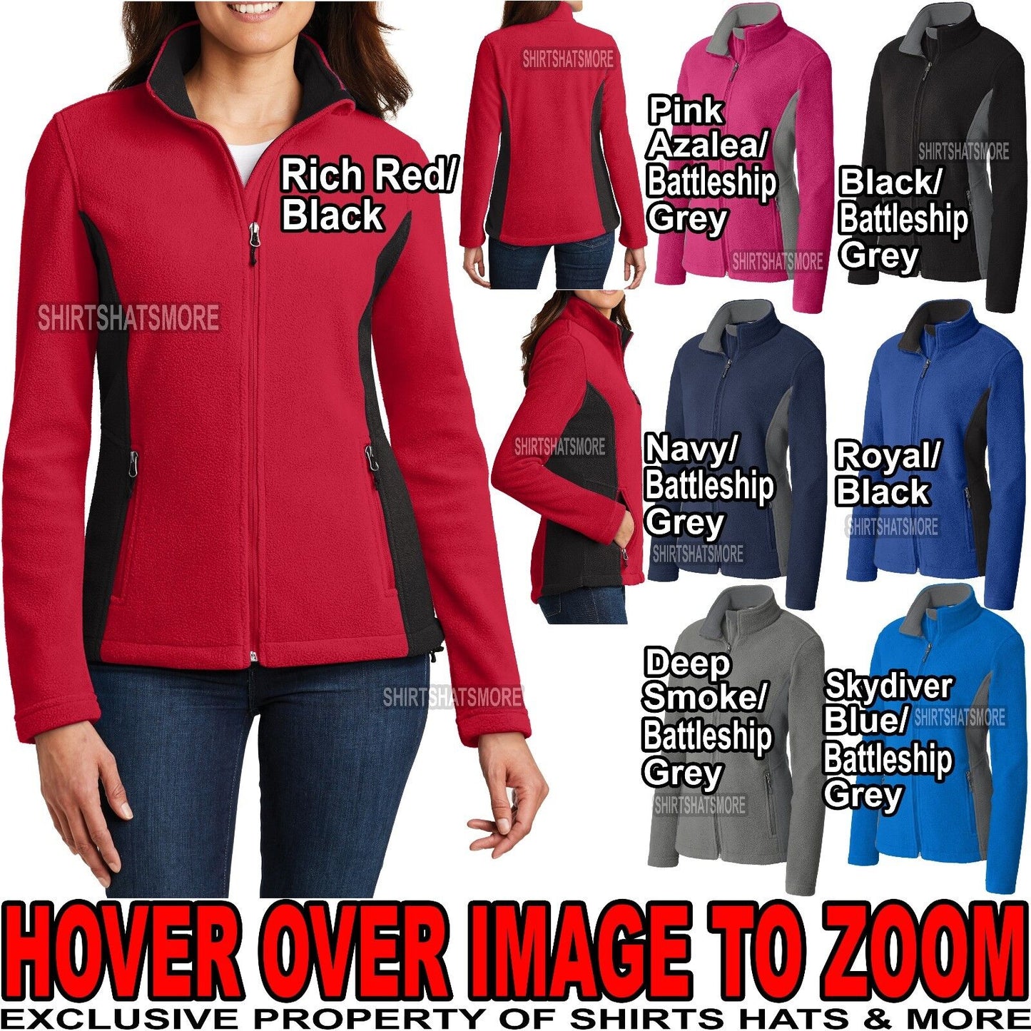 Ladies Soft Jacket with Pockets Two Tone Warm Polar Fleece Women S-XL 2X, 3X, 4X