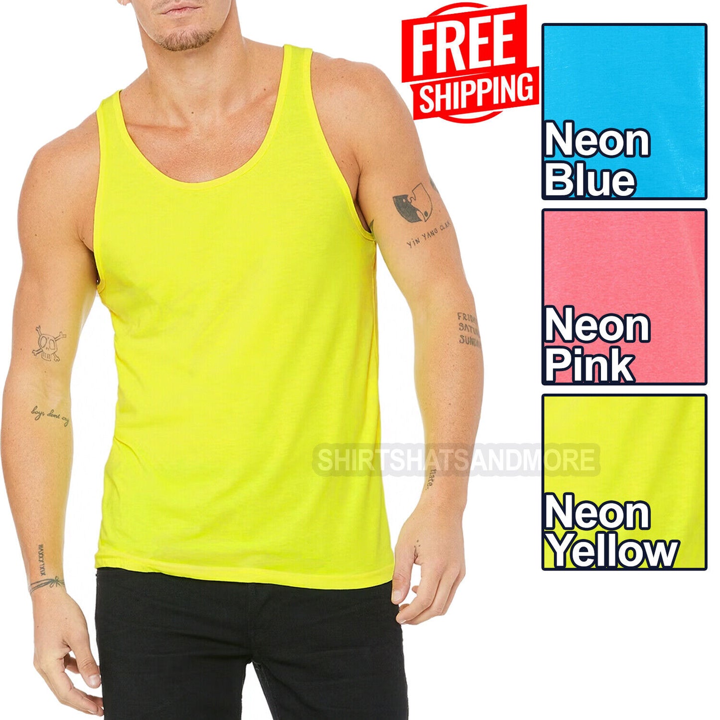 Mens NEON Soft Ringspun Cotton Blend Jersey Tank Top Sleeveless Tee XS-2XL NEW!