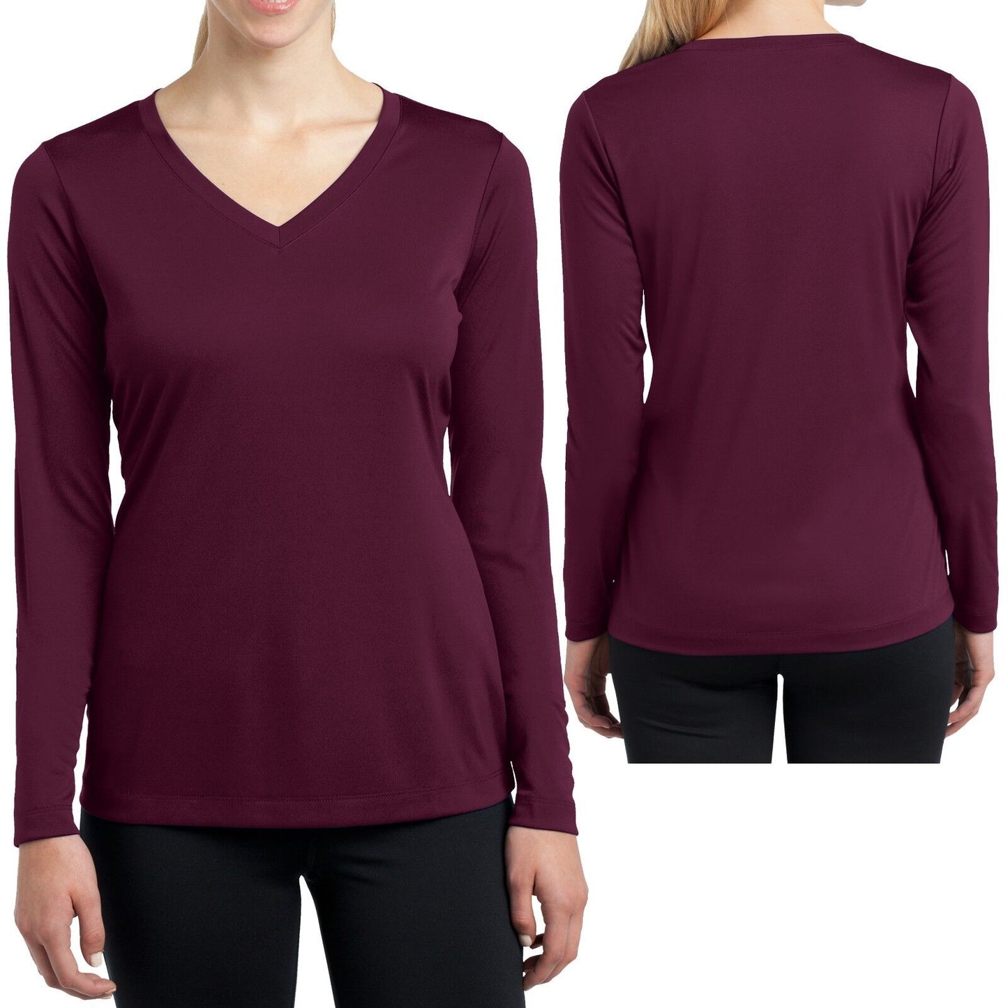 Ladies Long Sleeve T-Shirt V-Neck Moisture Wicking Base Layer Womens XS-XL 2X-4X