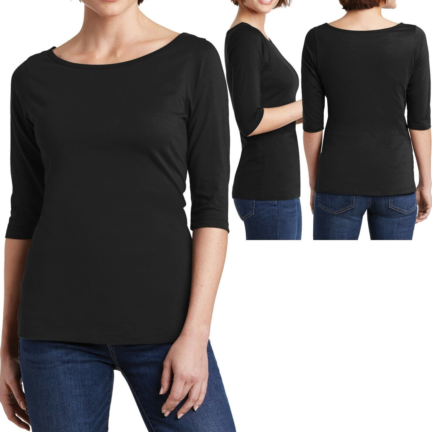 Ladies Plus Size T-Shirt 3/4 Sleeve Soft Preshrunk Womens Top Tee XL, 2X, 3X, 4X