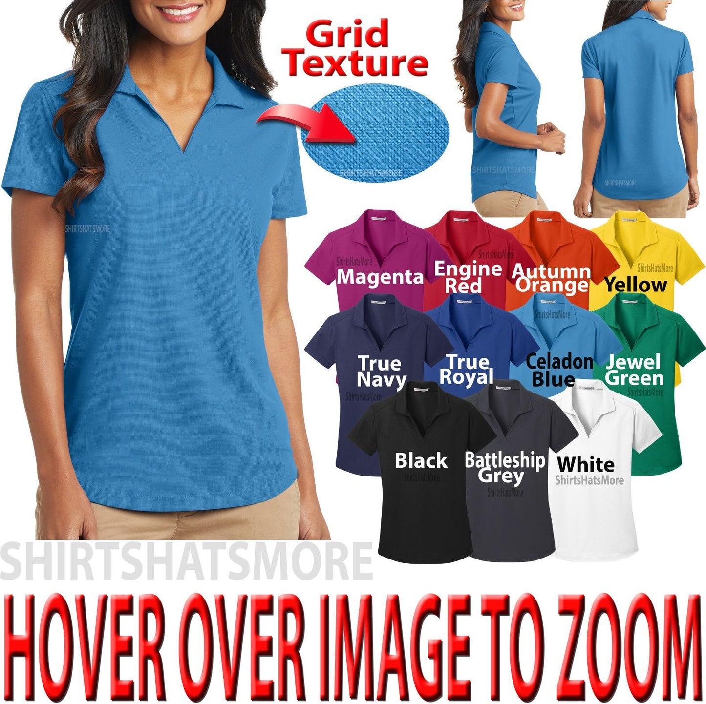 Ladies Textured Polo Moisture Wicking Dri-Fit Performance Top XS-2X 3X, 4X NEW