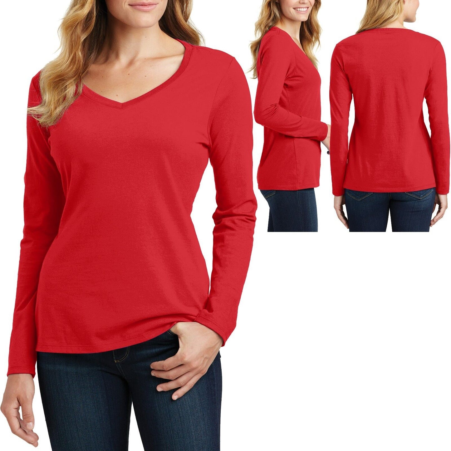 Ladies Plus Size V-Neck T-Shirt Long Sleeve Soft Cotton Womens Top XL, 2X, 3X 4X