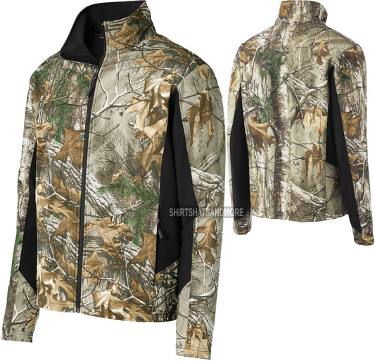 Mens Camouflage Colorblock Soft Shell Realtree Xtra Water Wind Resistant Jacket