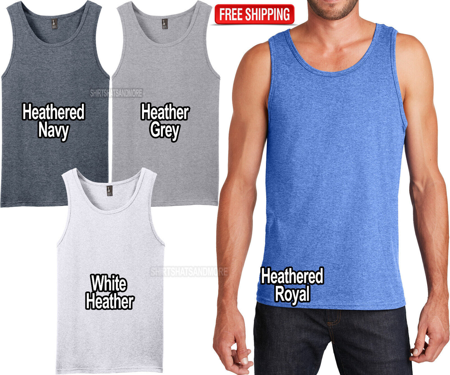 Mens Heathered Soft Blended Tank Top Sleeveless T-Shirt Tee XS-XL, 2XL, 3XL, 4XL