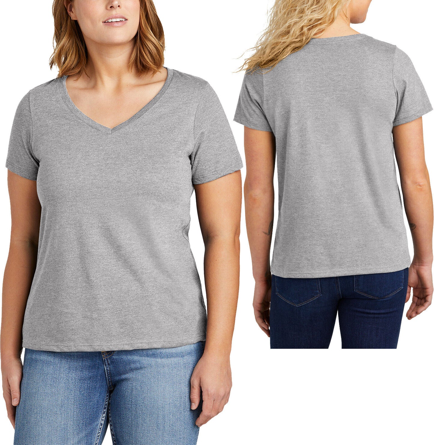 Womens Plus Size Soft Cotton V-Neck T-Shirt USA American Made Ladies Tee XL-4X