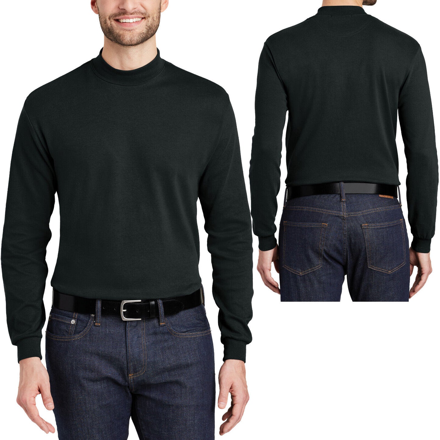 Mens Mock Turtleneck Soft Ring Spun Cotton XS, S, M, L, XL, 2X, 3X, 4X 5X 6X NEW