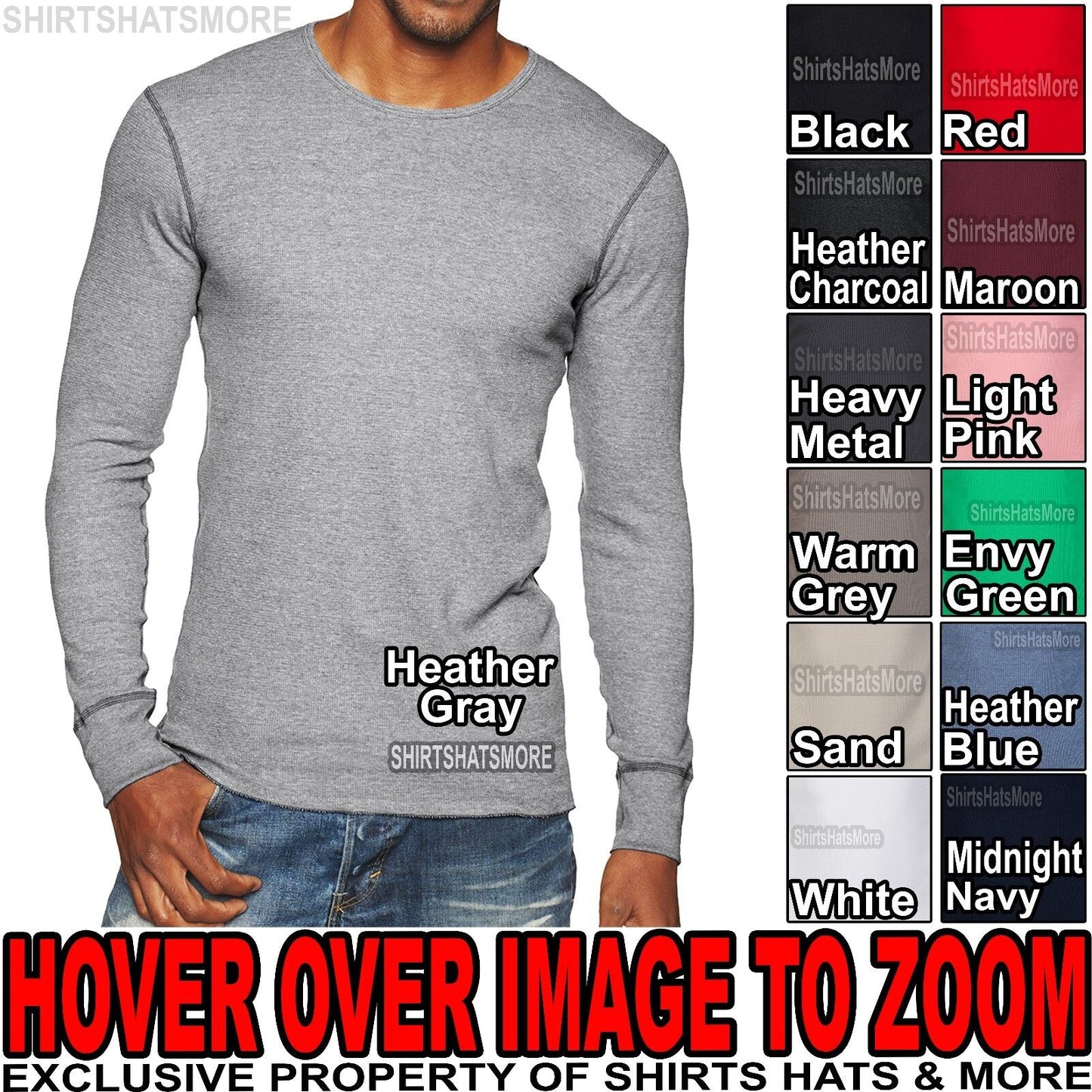 Mens Long Sleeve THERMAL T-Shirt Waffle Base Layer Underwear S, M, L, XL, 2XL