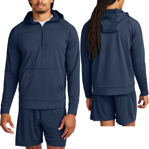 Mens Stretch 1/2-Zip Hoodie Moisture Wicking Pullover Hoody With Pockets XS-4XL