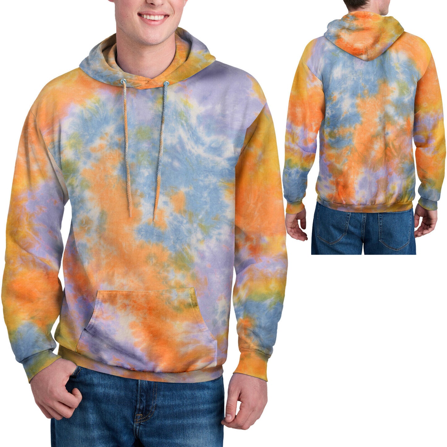 Mens Crystalized Tie Dye Hoodie Hooded Pullover Hoody S-4X Warm Soft Tie Die NEW