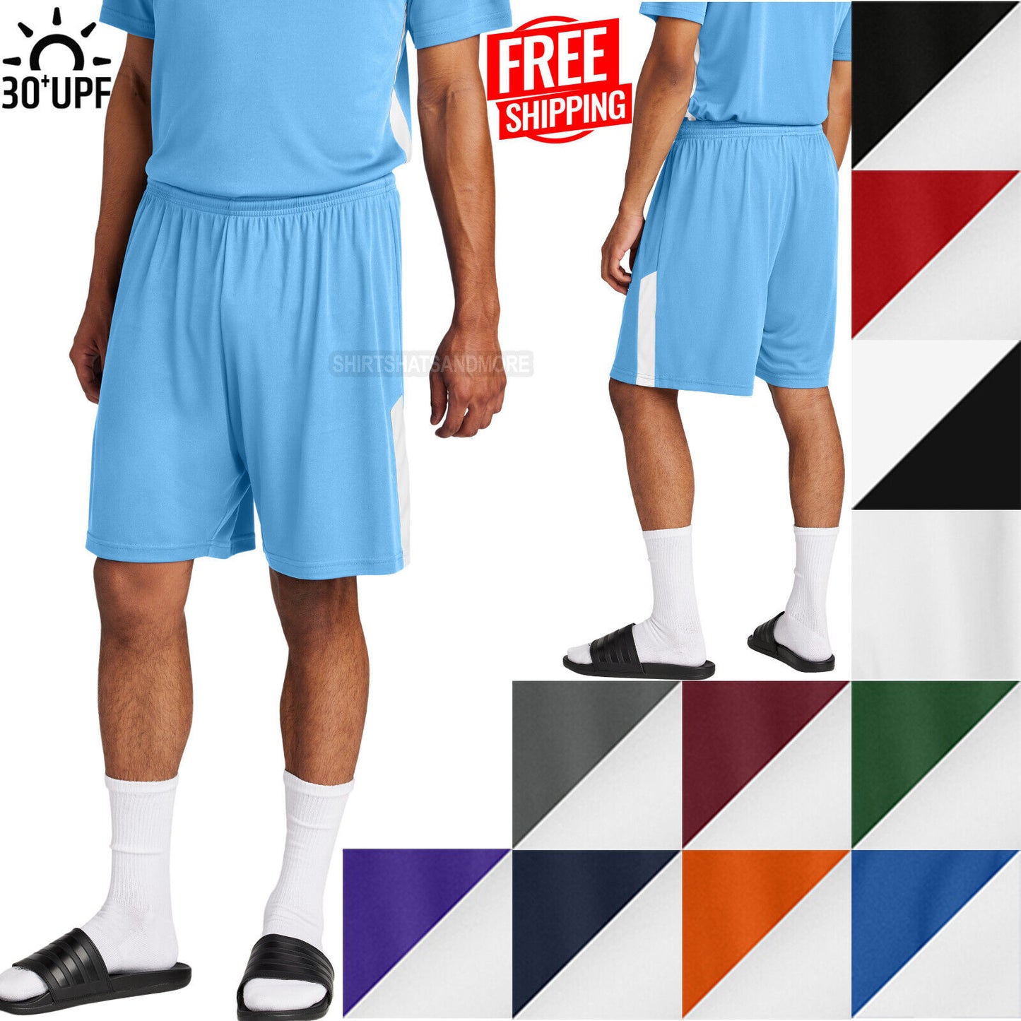 Mens 7" Moisture Wicking Shorts Snag Resist Colorblock Fit Game Practice XS-4XL