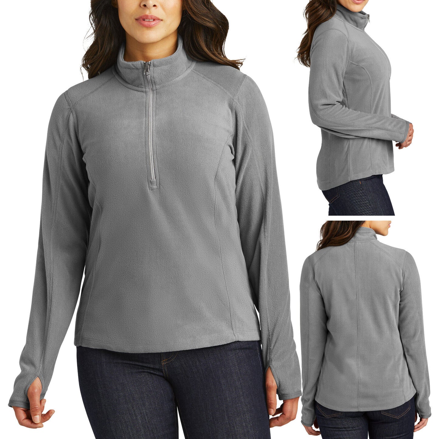 Ladies 1/2 Zip Pullover Sweater Womens Microfleece XS-4X Jacket With Thumbhole