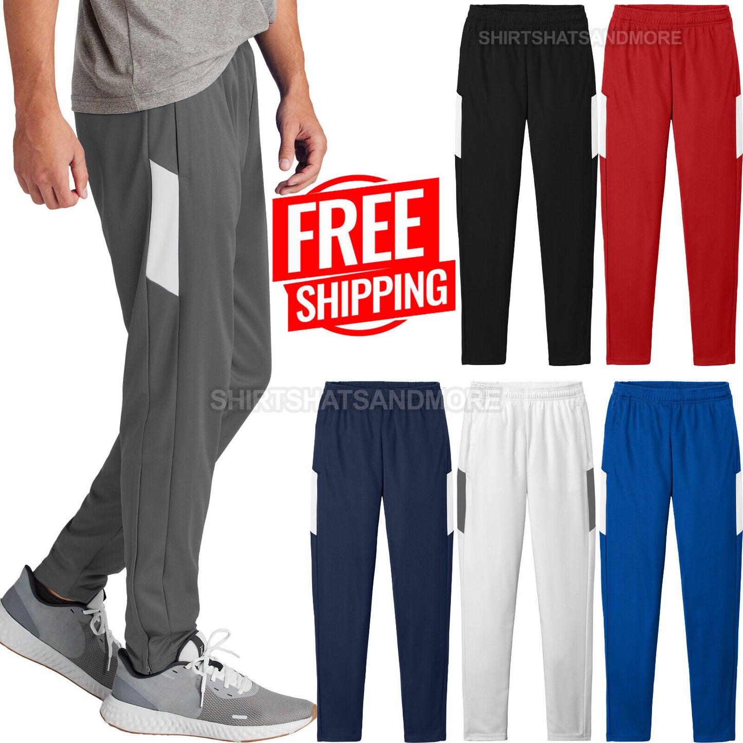 Mens Team Colors Moisture Wicking Travel Pant Warm Up Sweat Pants XS-4XL NEW!