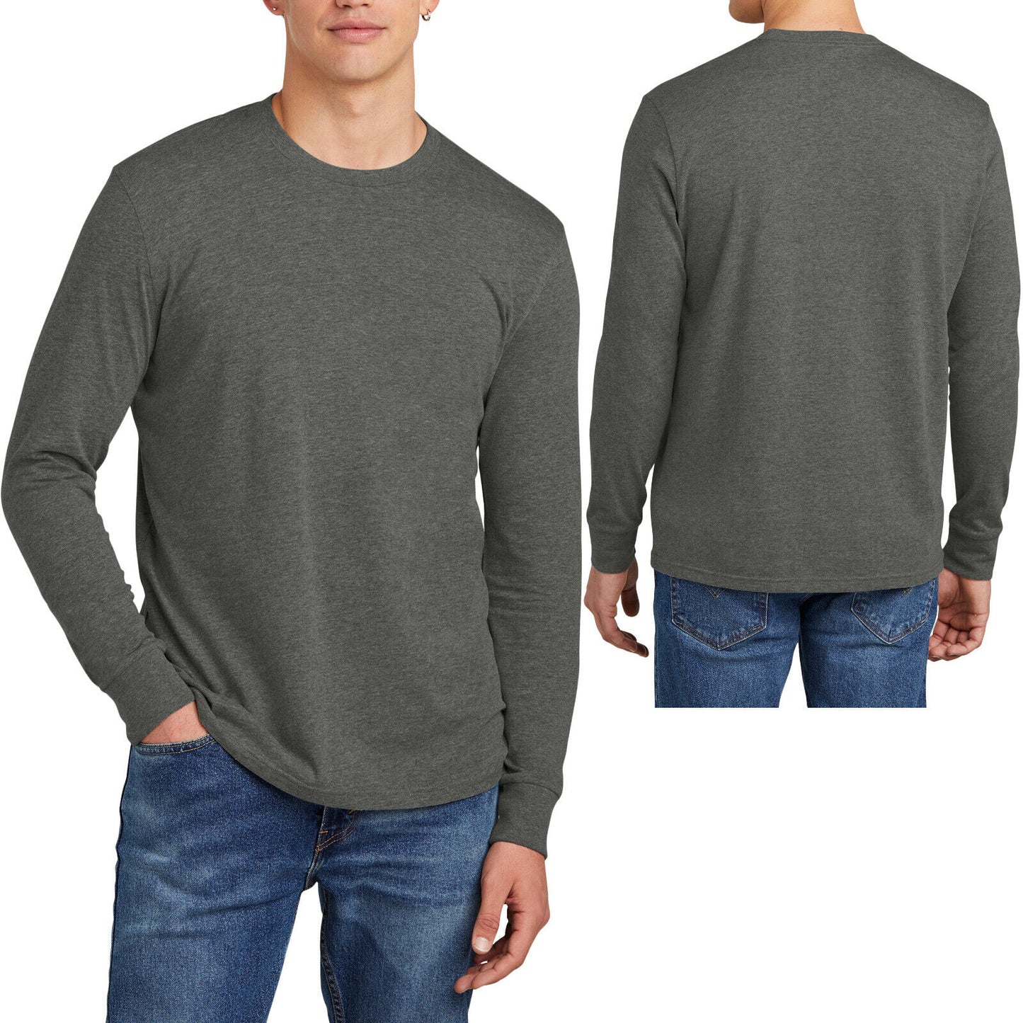 Mens Soft Ringspun Cotton/Poly Long Sleeve T-Shirt Heather Blended Tee XS-4XL