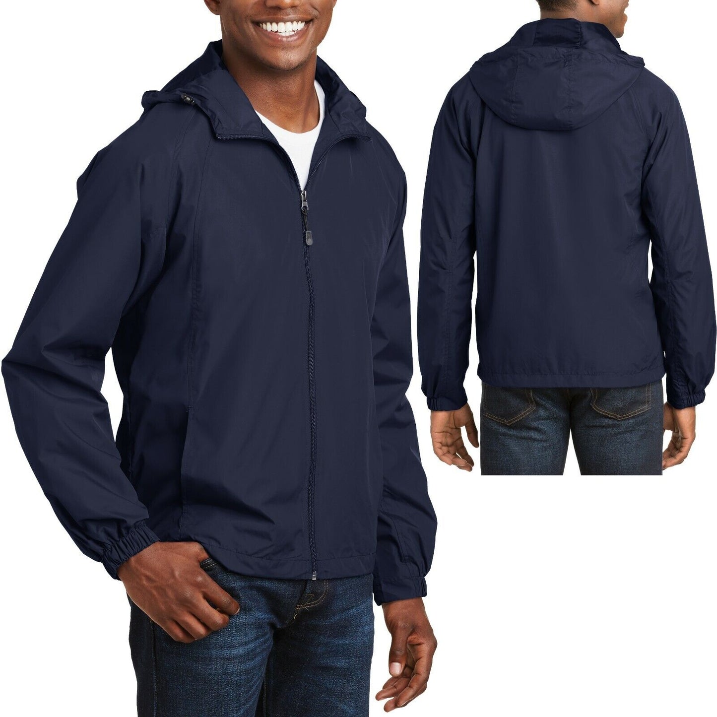 BIG MENS Hooded Zip Front Jacket Pockets Windbreaker Water Resistant XL 2X 3X 4X