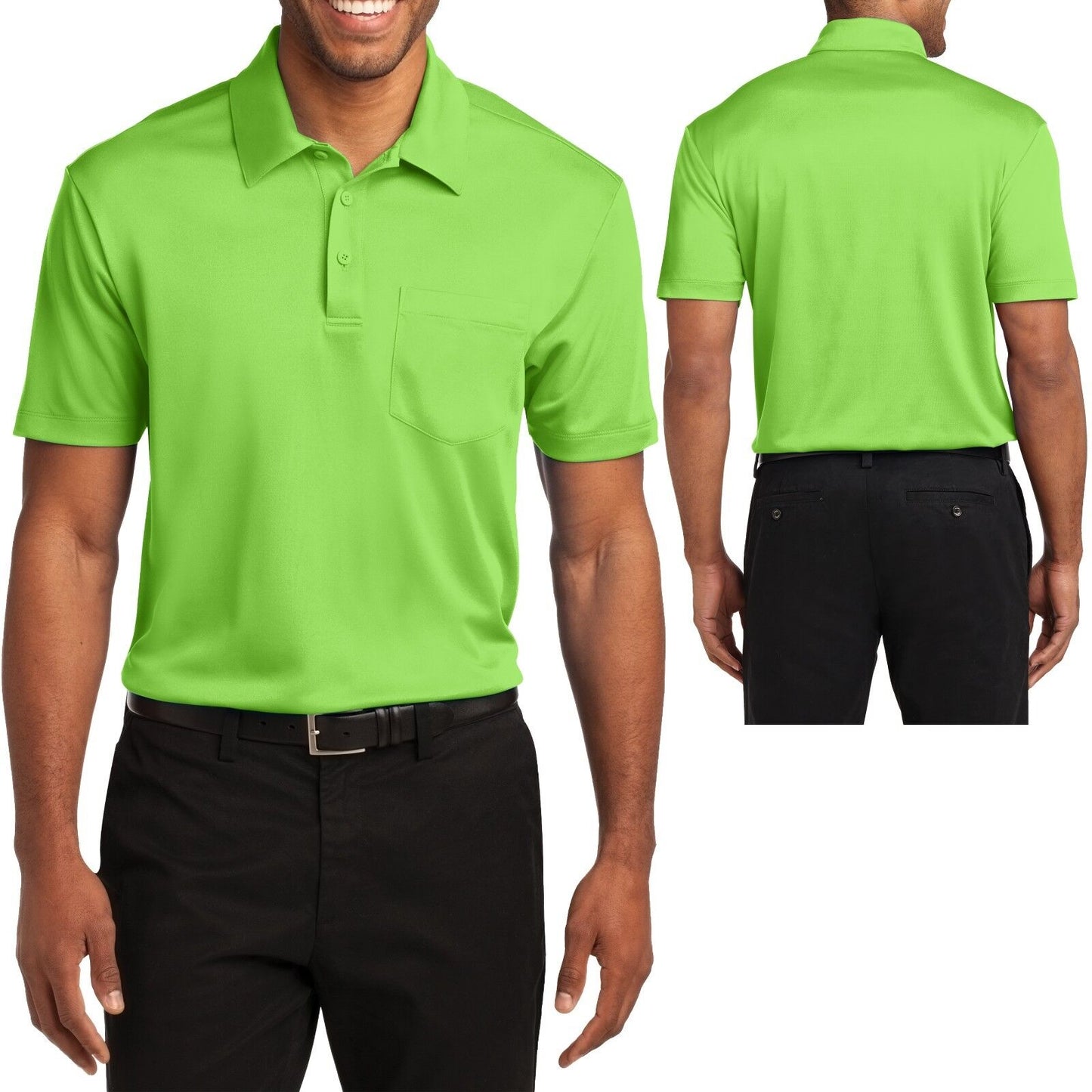 Mens POCKET Polo Shirt Moisture Wicking Poly Performance XS-XL 2XL, 3XL, 4XL NEW