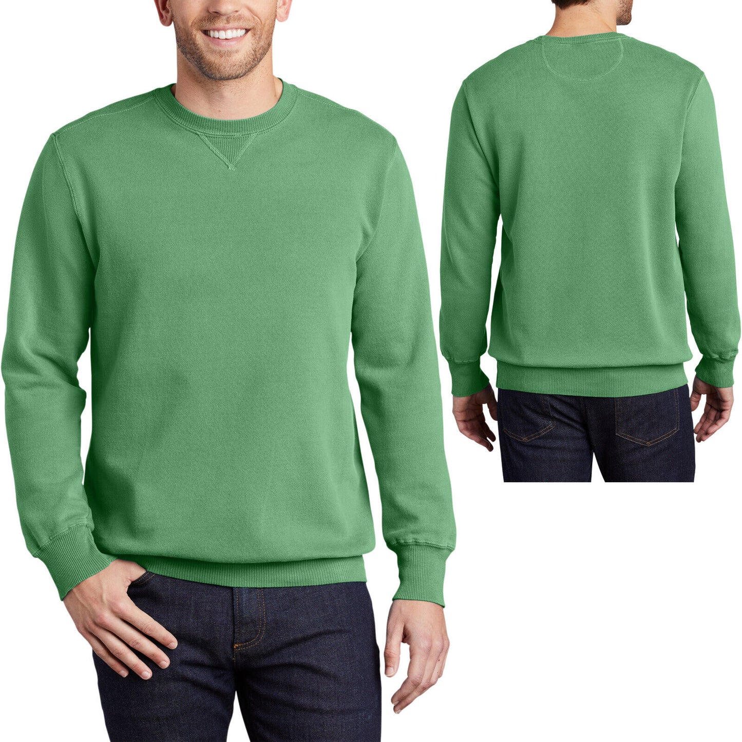 Mens Garment-Dyed Beach Wash Crewneck Sweatshirt Soft Comfortable Pullover S-4XL