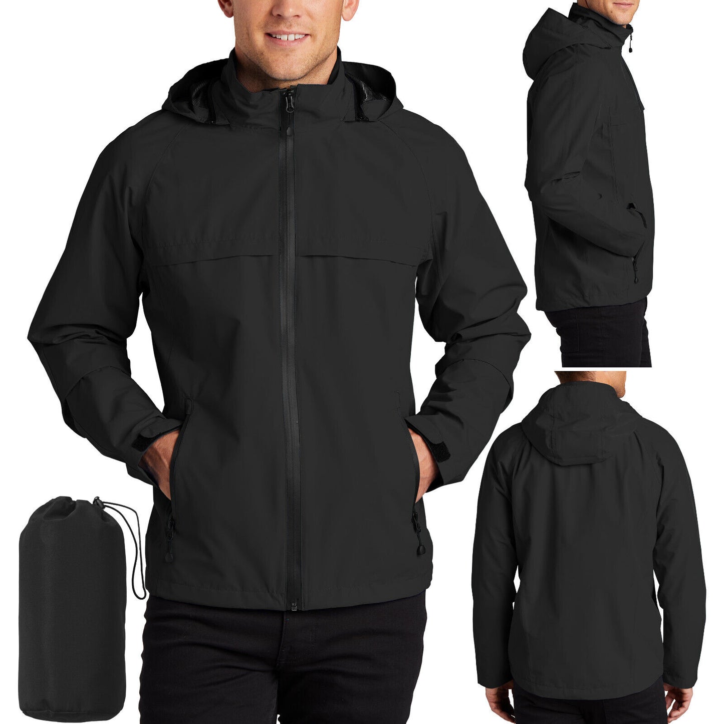 Mens Tall Wind Resistant Waterproof Packable Jacket With Zip-Off Hood LT-4XLT