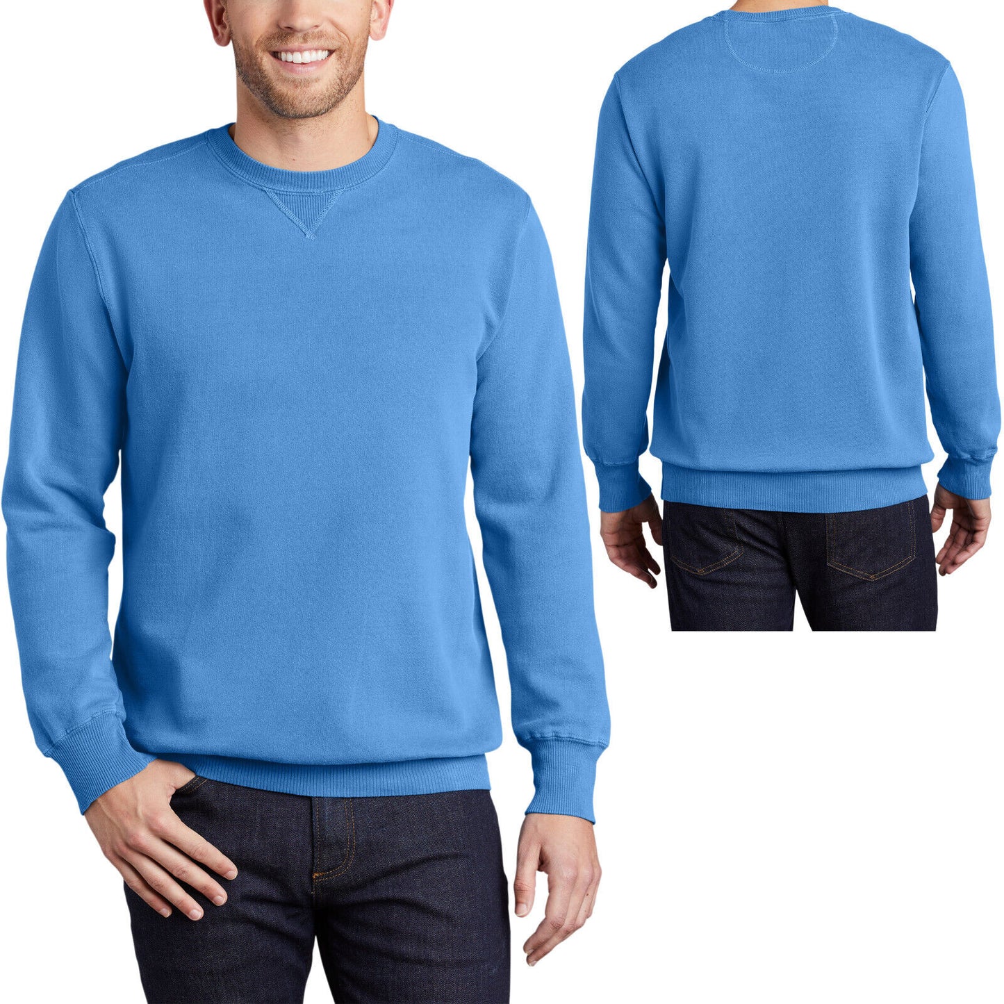 Mens Garment-Dyed Beach Wash Crewneck Sweatshirt Soft Comfortable Pullover S-4XL