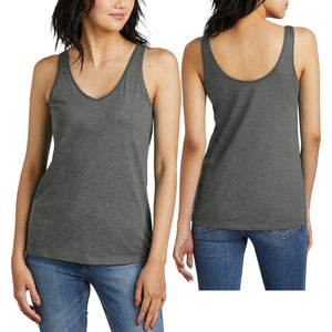 Womens Soft Blended Heather V-Neck Tank  Scoop Back Detail Ladies Top XS-4XL NEW