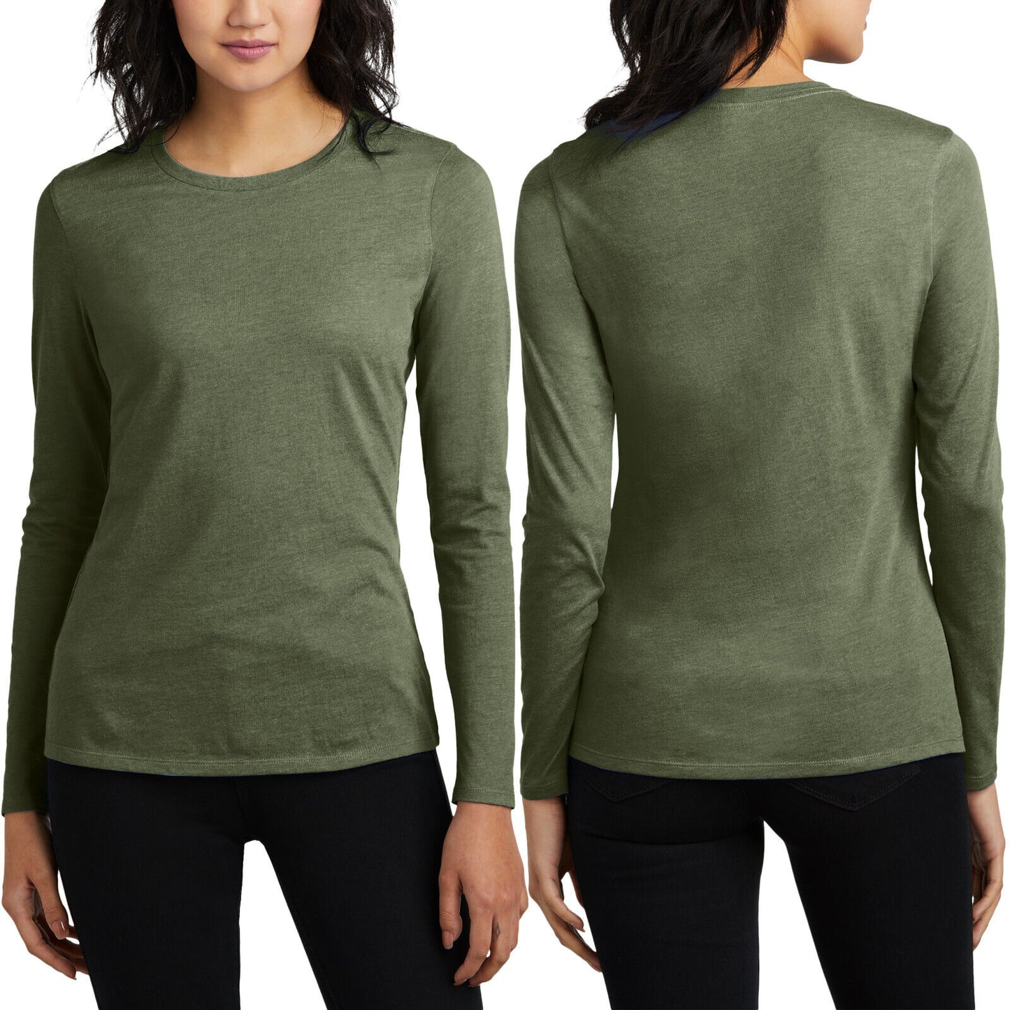 Women's Blended Long Sleeve Heathered Tee Soft Ringspun Cotton/Poly T-Shirt NEW!