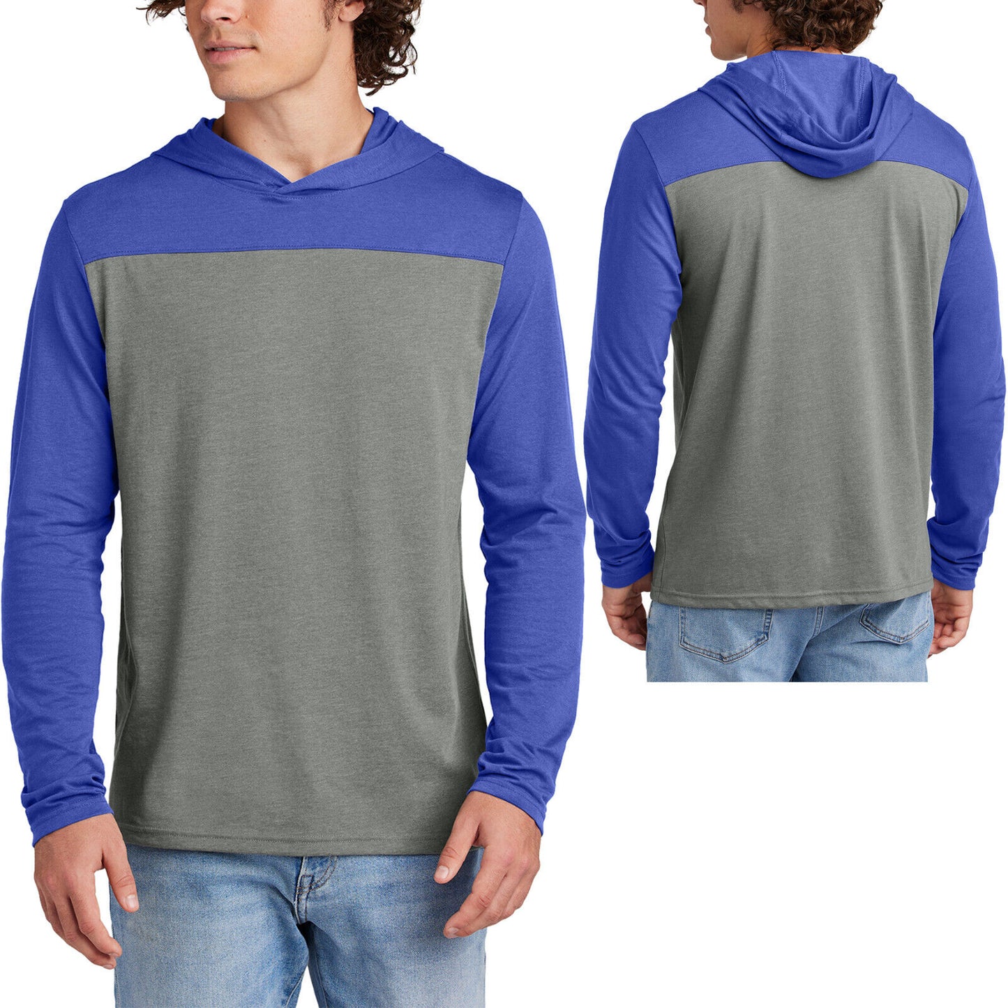 Mens Long Sleeve Colorblock Soft Blended Hoodie Tee Hooded Hoody T-Shirt XS-4XL