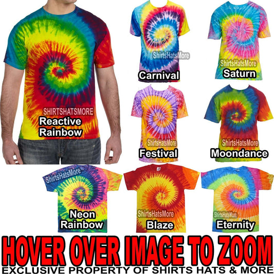 Mens Tie-Dye T-Shirt 100% PRESHRUNK Cotton Adult Tye Die Tee S, M, L, XL, 2X, 3X