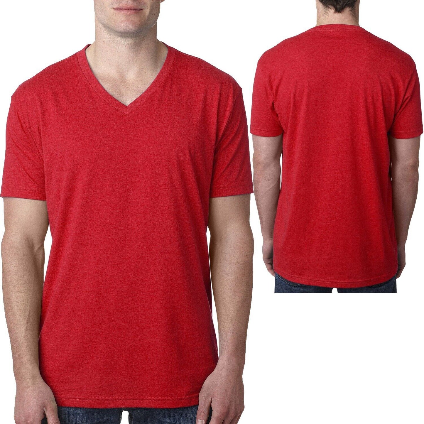 Mens Soft Preshrunk Blended V-Neck Jersey Tee Slightly Heathered CVC T-Shirt NEW