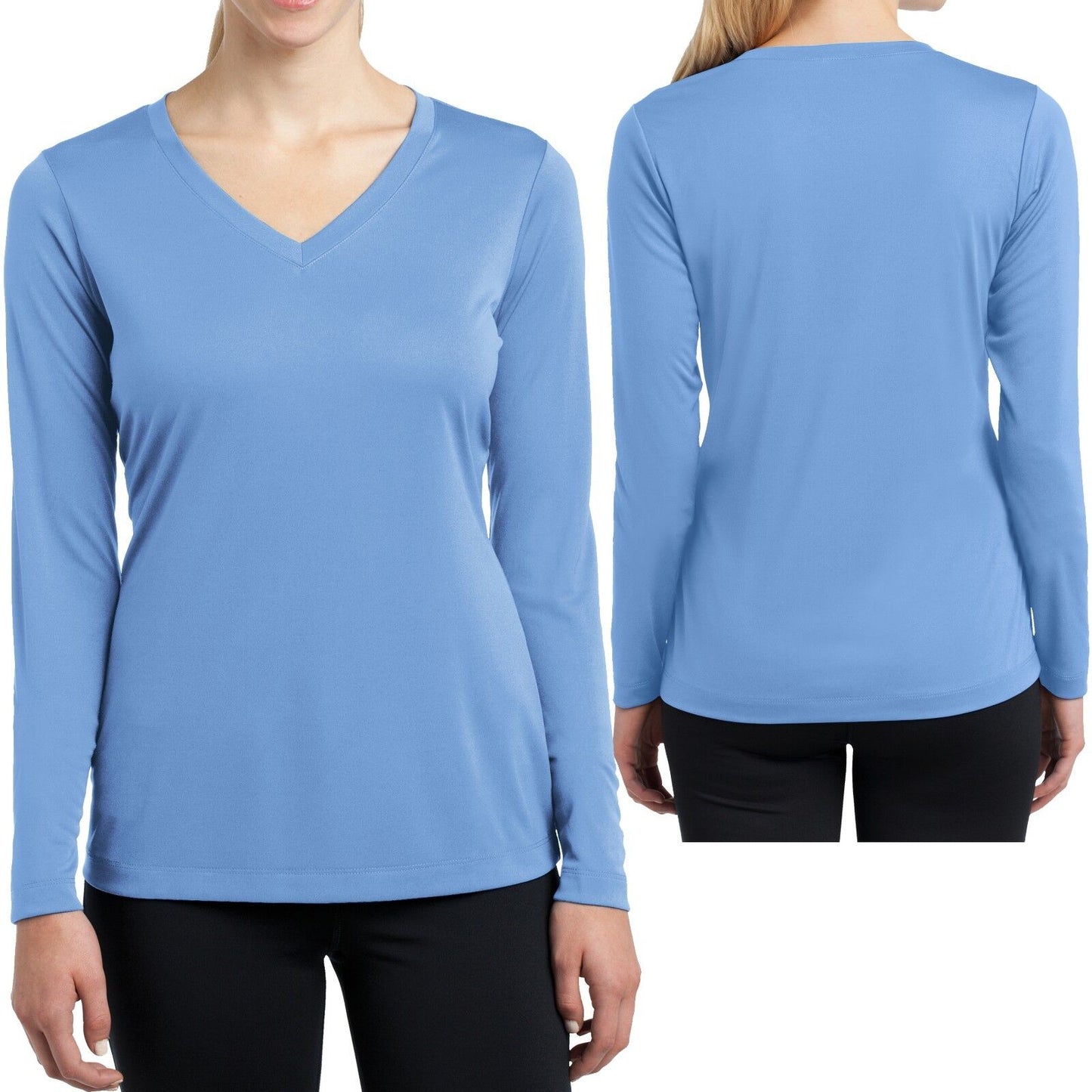 Ladies Long Sleeve T-Shirt V-Neck Moisture Wicking Base Layer Womens XS-XL 2X-4X