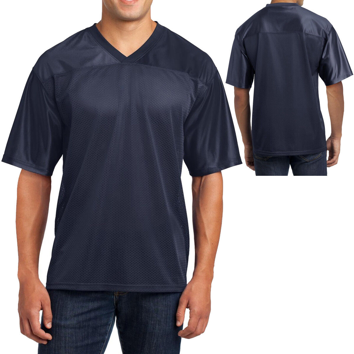 Mens Jersey V-Neck T-Shirt Mesh Moisture Wicking Football Style XS-XL 2X, 3X, 4X