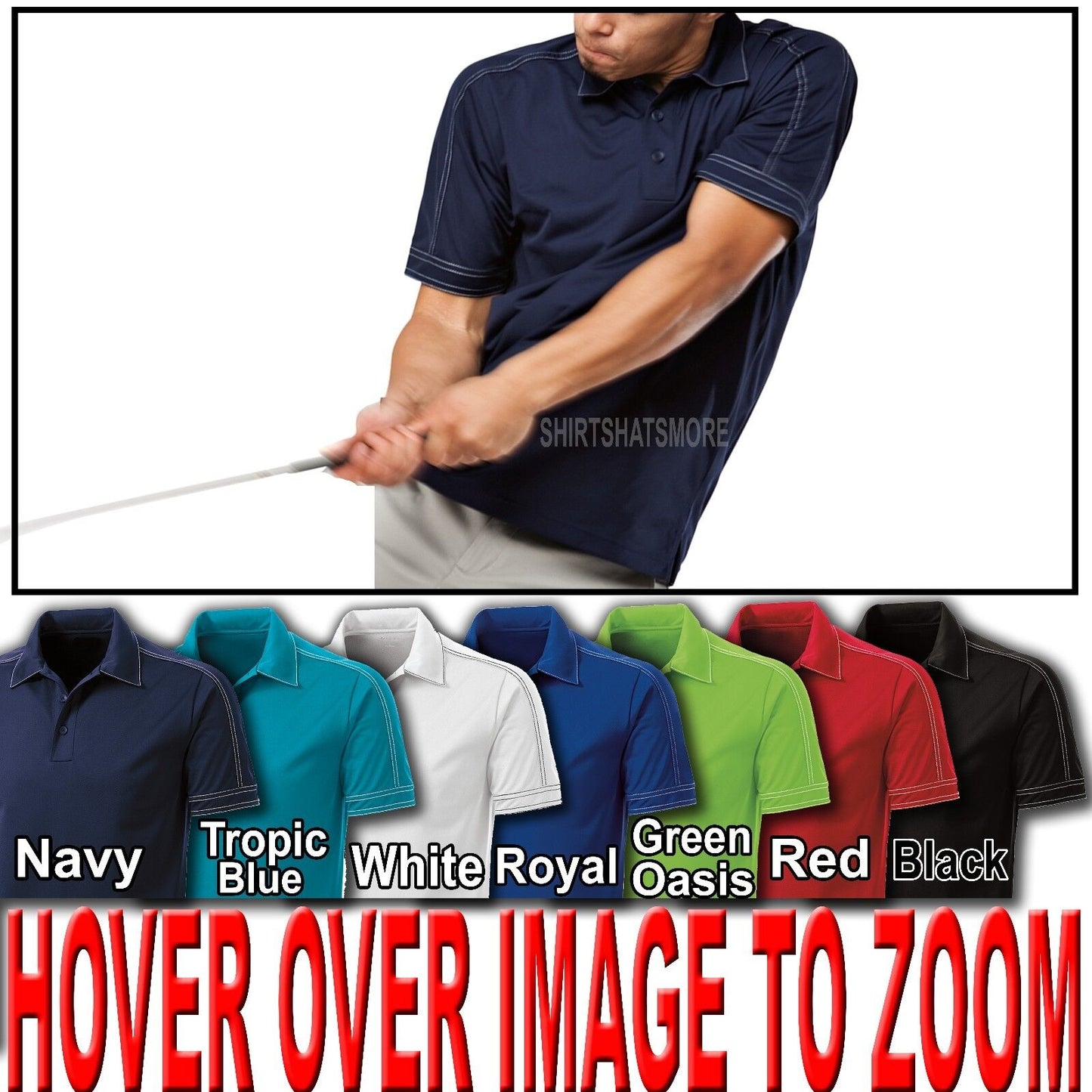 Mens Moisture Wicking CONTRAST STITCH Golf Polo Shirt S M L XL 2XL 3XL 4XL NEW