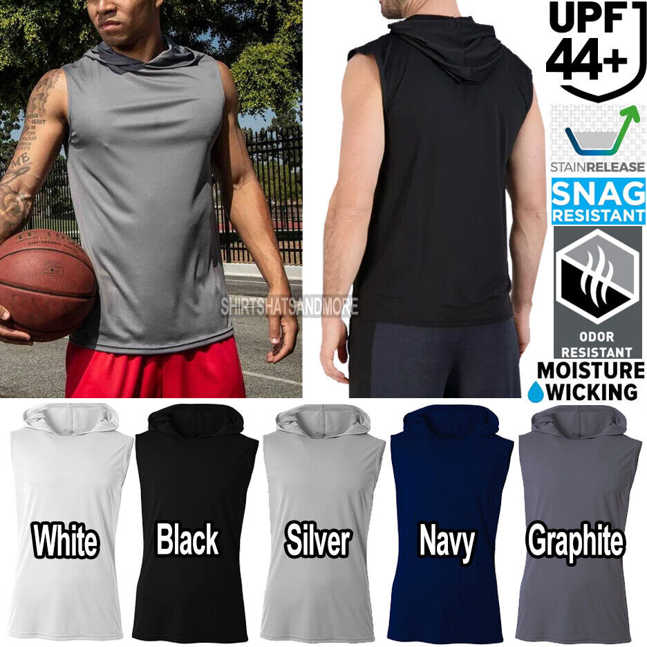 Mens Moisture Wicking Cooling Sleeveless Hooded T-Shirt Gym Exercise Tee S-3XL