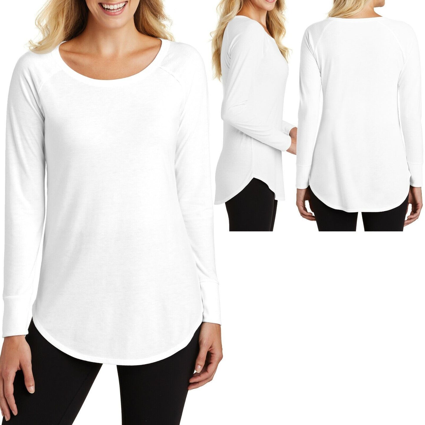 Ladies Long Sleeve T-Shirt XS-XL 2X 3X 4X Longer Length Curved Hem Womens Tunic