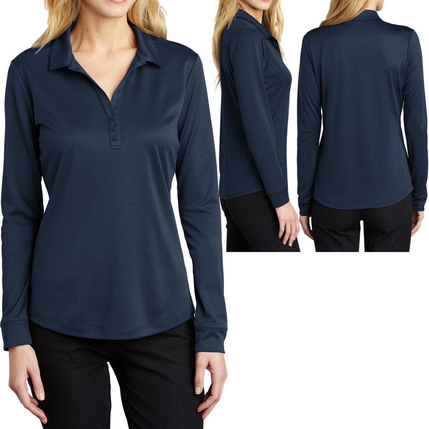 Ladies Plus Size LONG SLEEVE Polo Shirt Moisture Wicking Womens XL 2XL 3XL 4XL