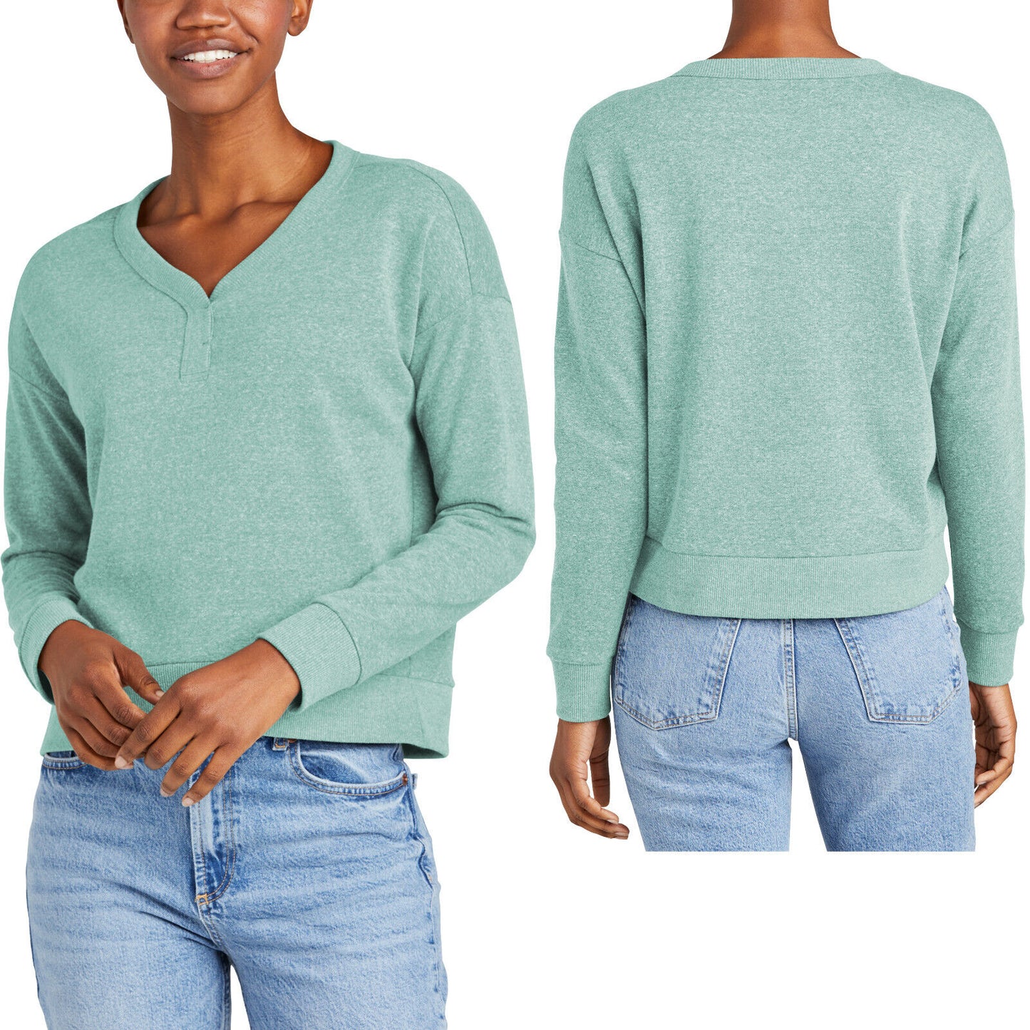 Womens Triblend Fleece V-Neck Super Soft Sweatshirt Pullover High Low Hem XS-4XL