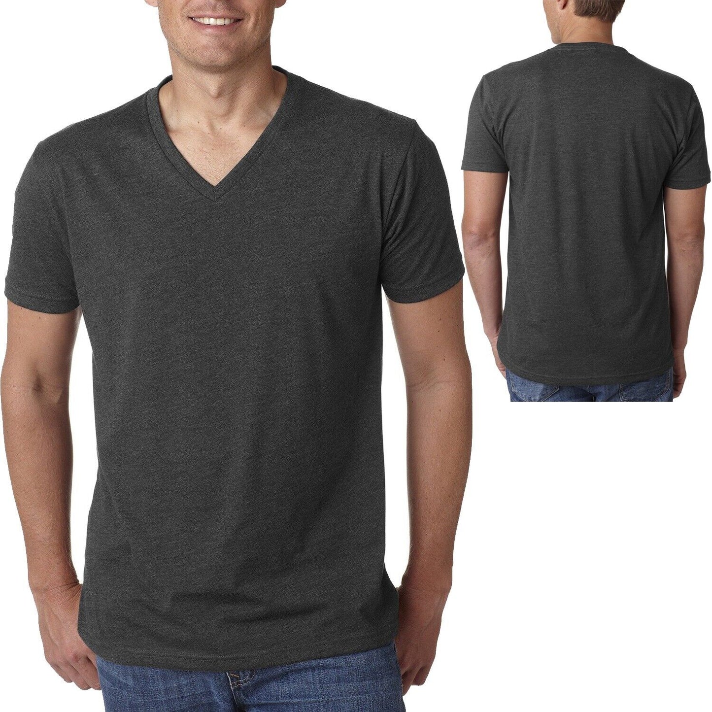 Mens Soft Preshrunk Blended V-Neck Jersey Tee Slightly Heathered CVC T-Shirt NEW