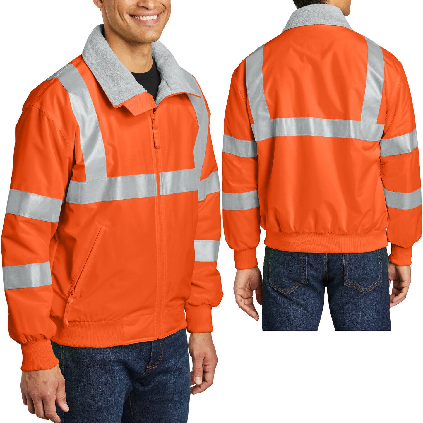 Enhanced Visibility Wind & Water Resistant Safety Jacket with Reflective Taping